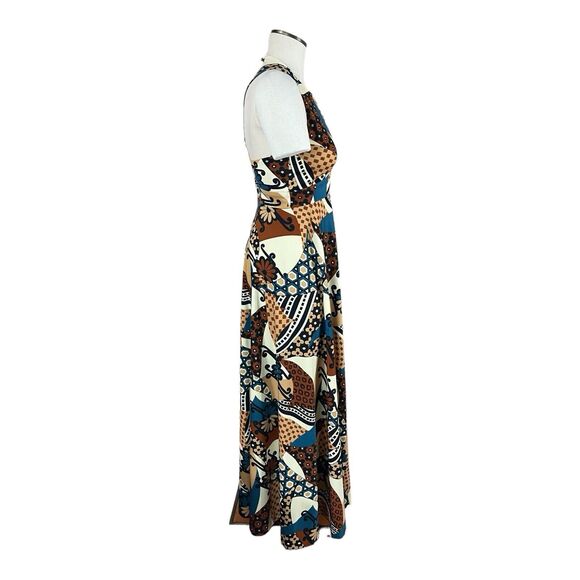 Vintage Neiman Marcus 60s/70s MOD Brown Abstract Maxi Dress Gown w/Wrap Shawl XS - Picture 4 of 13